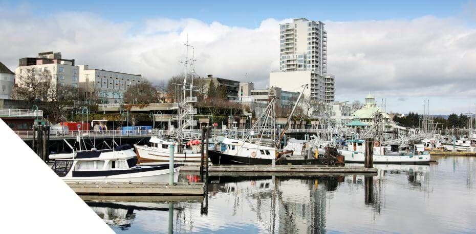 Nanaimo downtown photo with ocean and buildings landscape view, Harbour Hazmat Parksville Branch