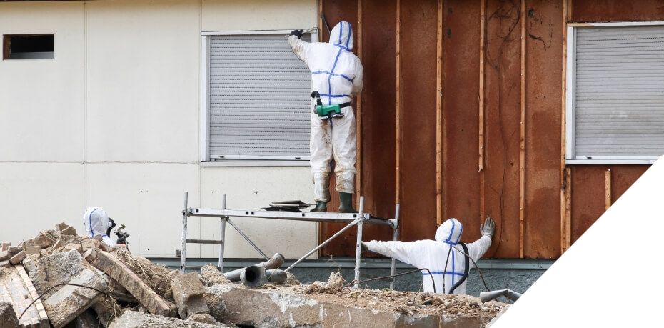 Hazmat workers working on exterior of home, Harbour Hazmat