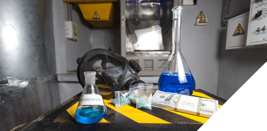 Photo of drug lab equipment on table